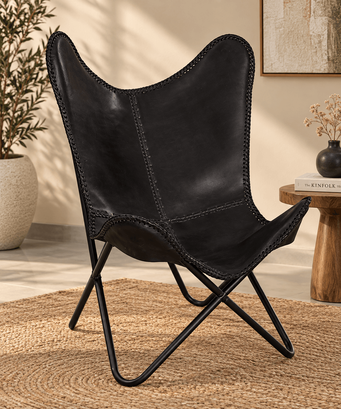 Black Leather Butterfly Chair