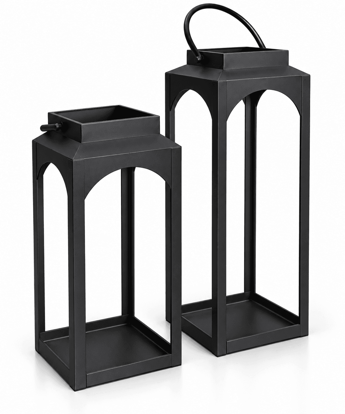Black Metal Cage Lanterns Pair