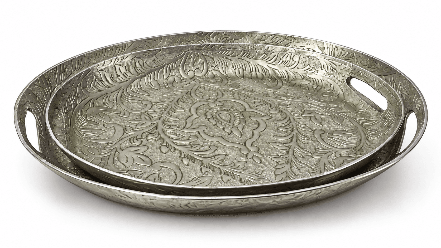 Silver Engraved Trays Nested