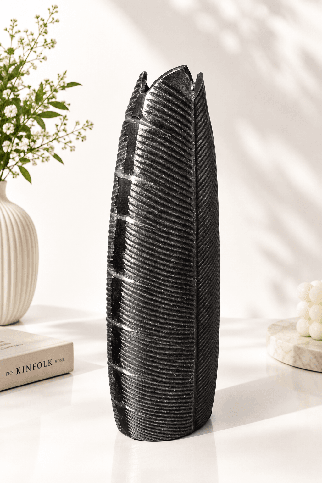 Black Ridged Vase