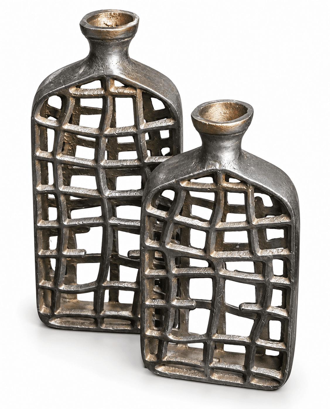 Silver Cage Bottle Vases Pair