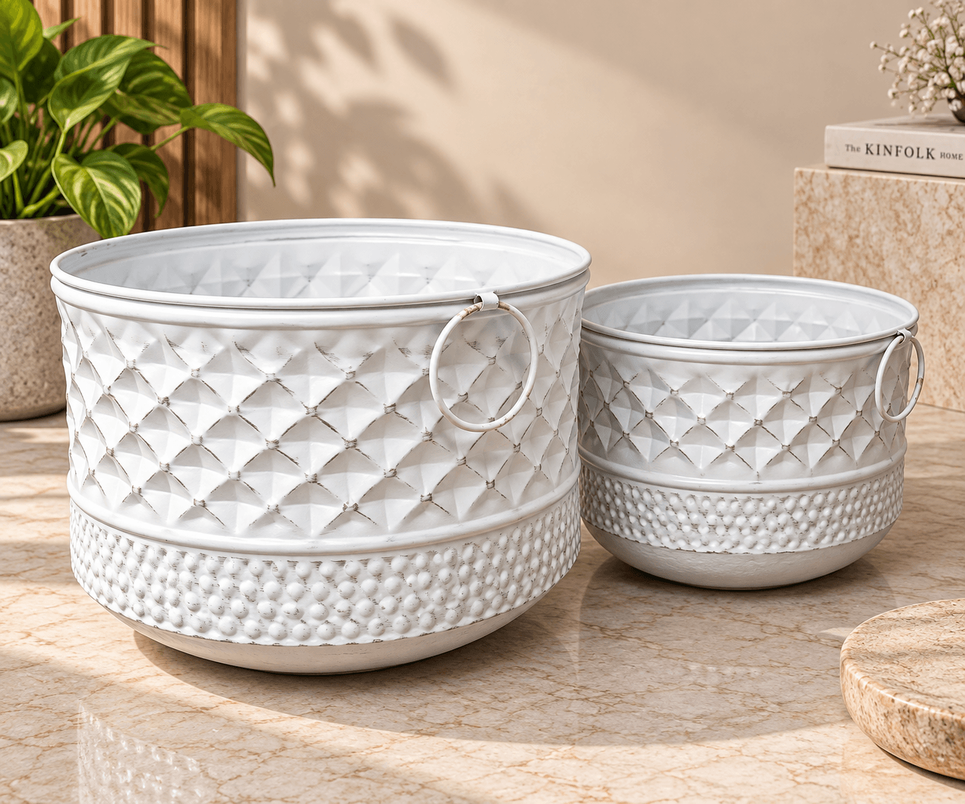 White Diamond Planters Pair