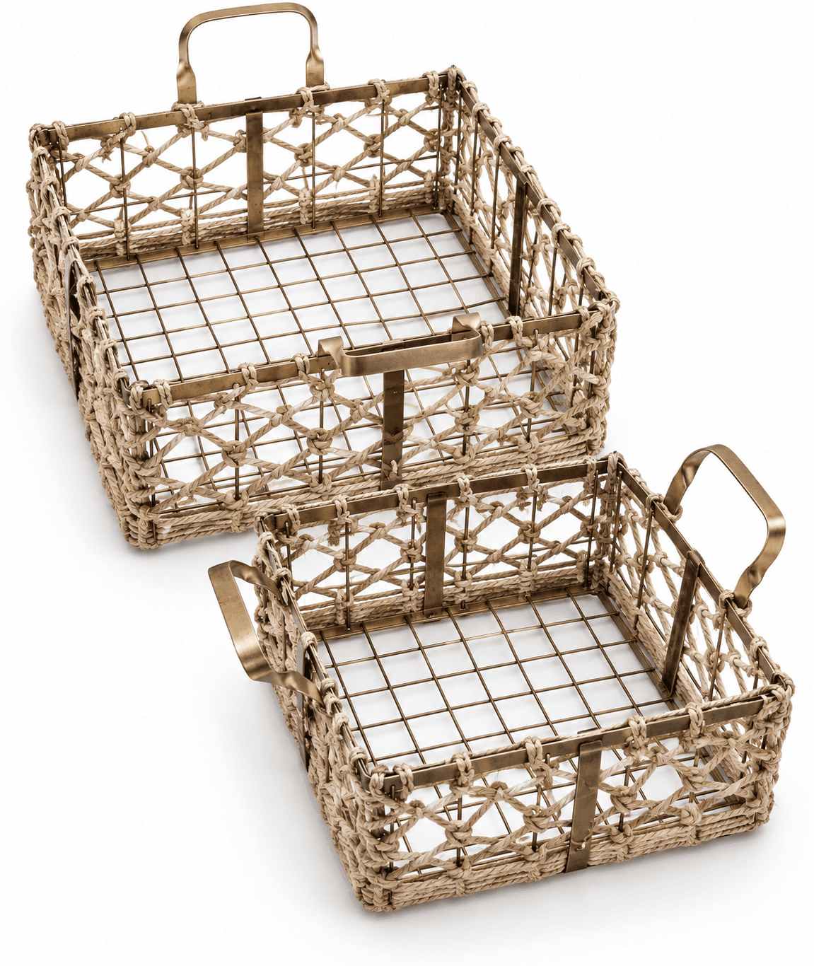 Gold Wire Woven Baskets Pair