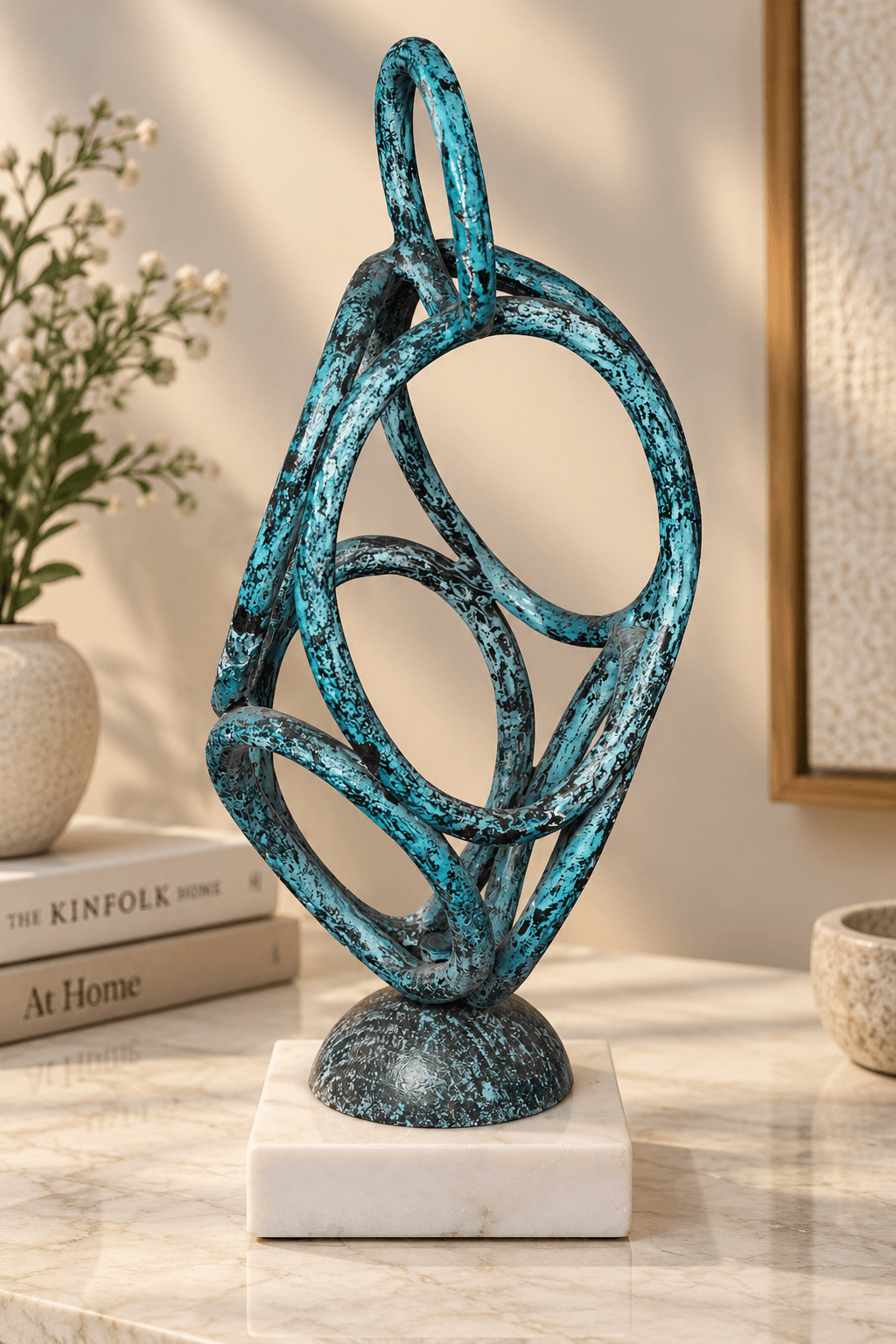 Teal Patina Rings Sculpture