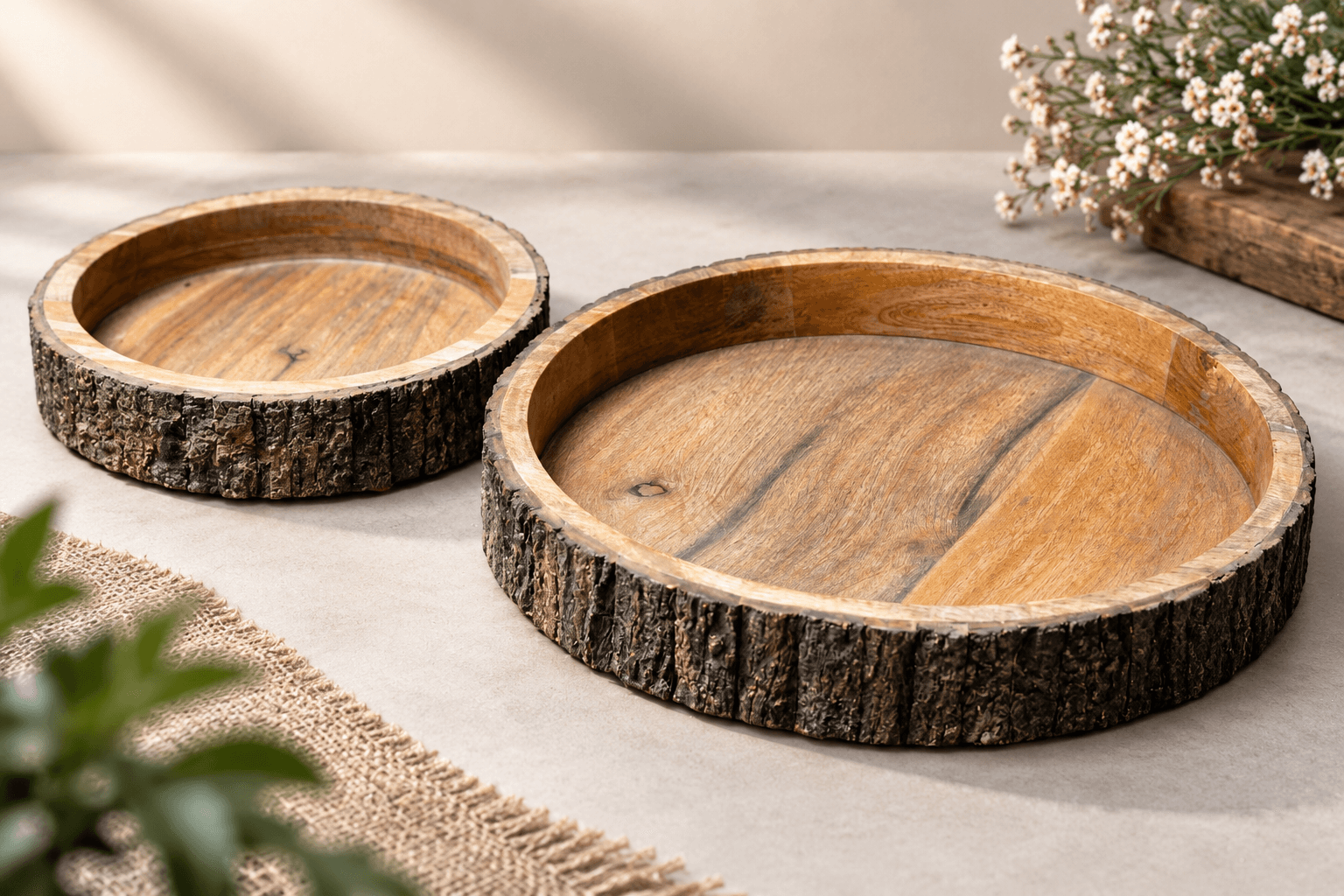 Wood Bark Edge Trays