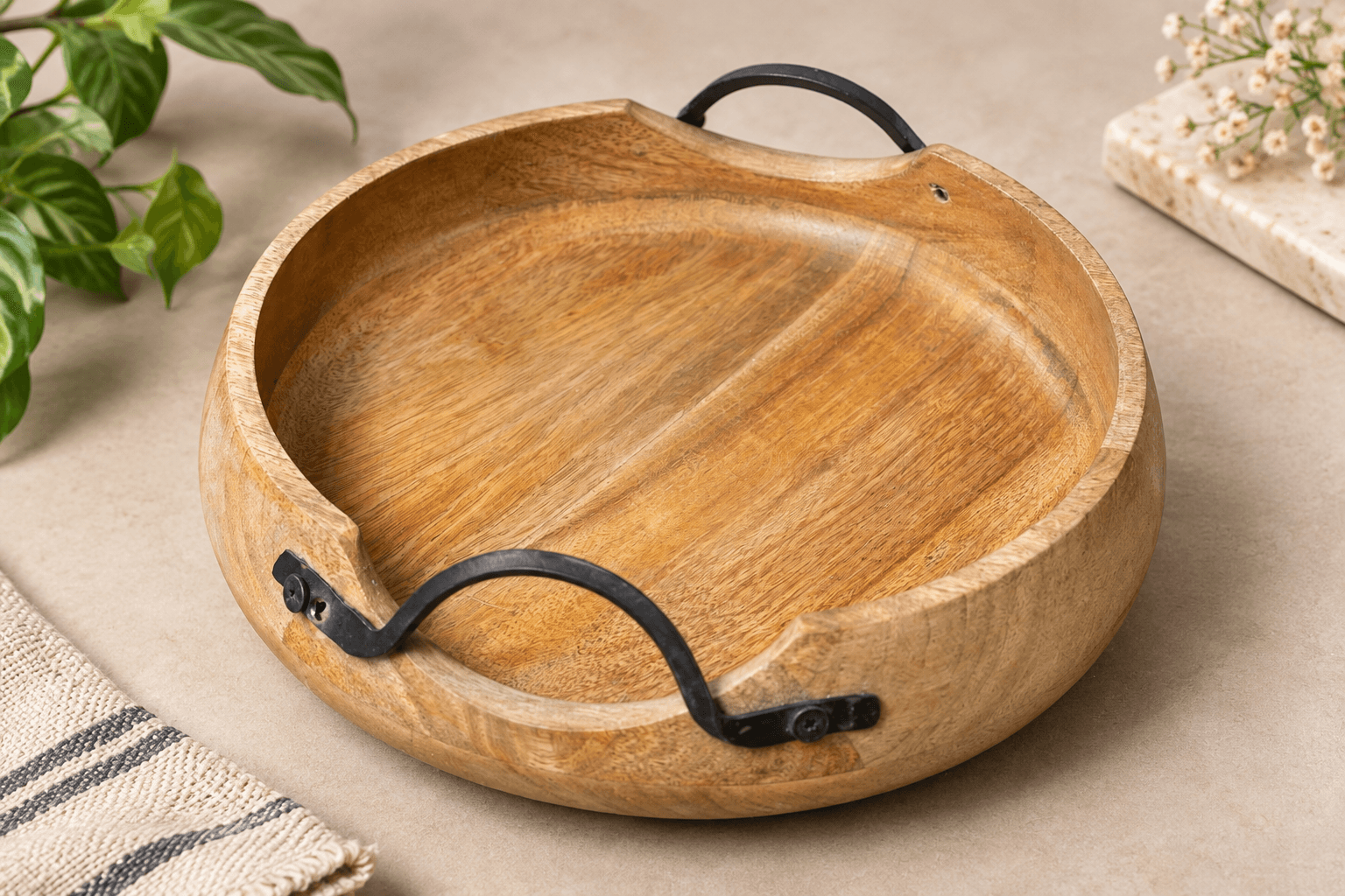 Wood Bowl Metal Handles
