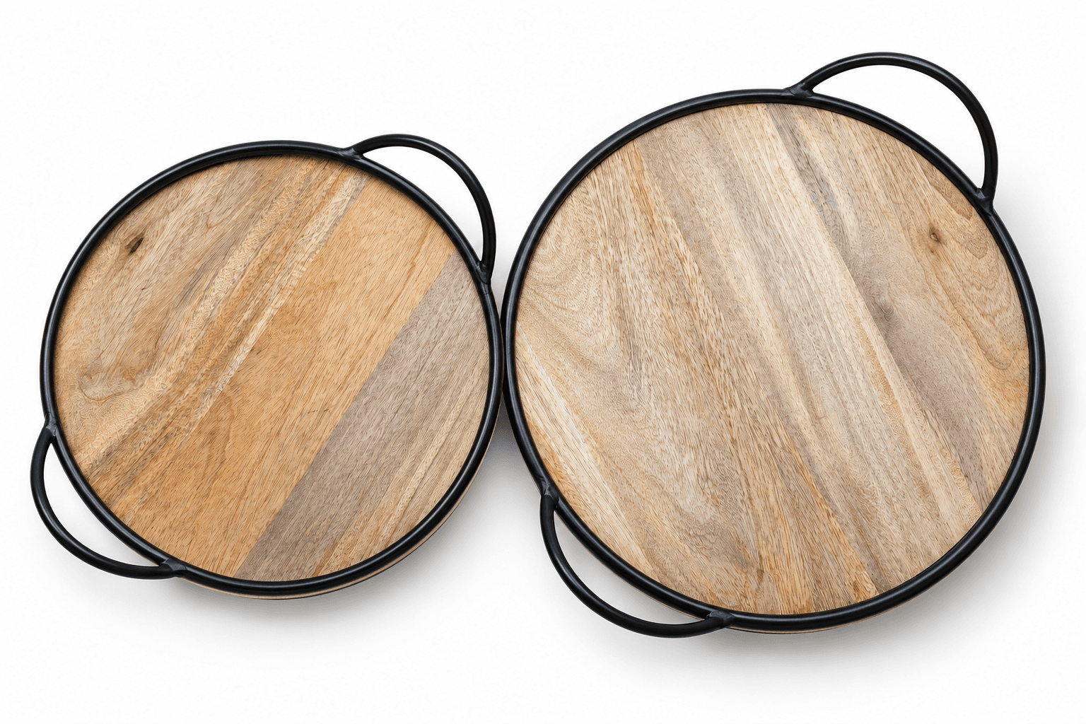 Wood Metal Rim Trays Pair